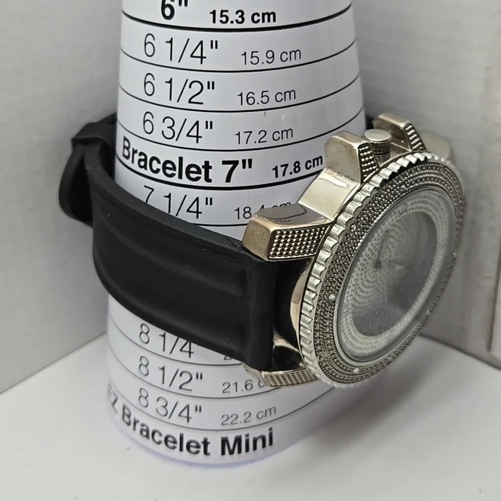Mens Ice Nation SF-1030 Faux Diamond Dial Watch Silver Tone New Battery